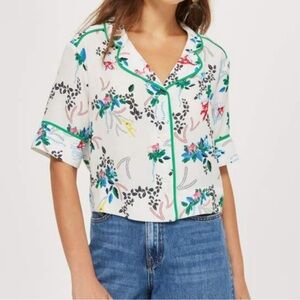 Topshop cropped monkey print short sleeve pajama style blouse 6